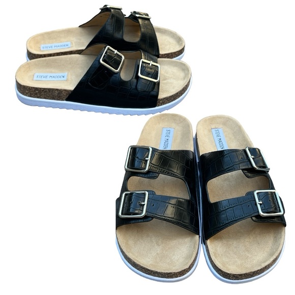 Steve Madden Croc Embossed Flat Sandals Size 10 - Picture 3 of 6